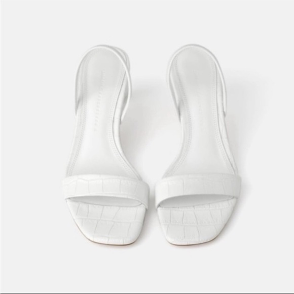 Zara Animal White Leather High Heeled Elastic Slingback Sandal size 38 / 7.5 - Picture 7 of 16